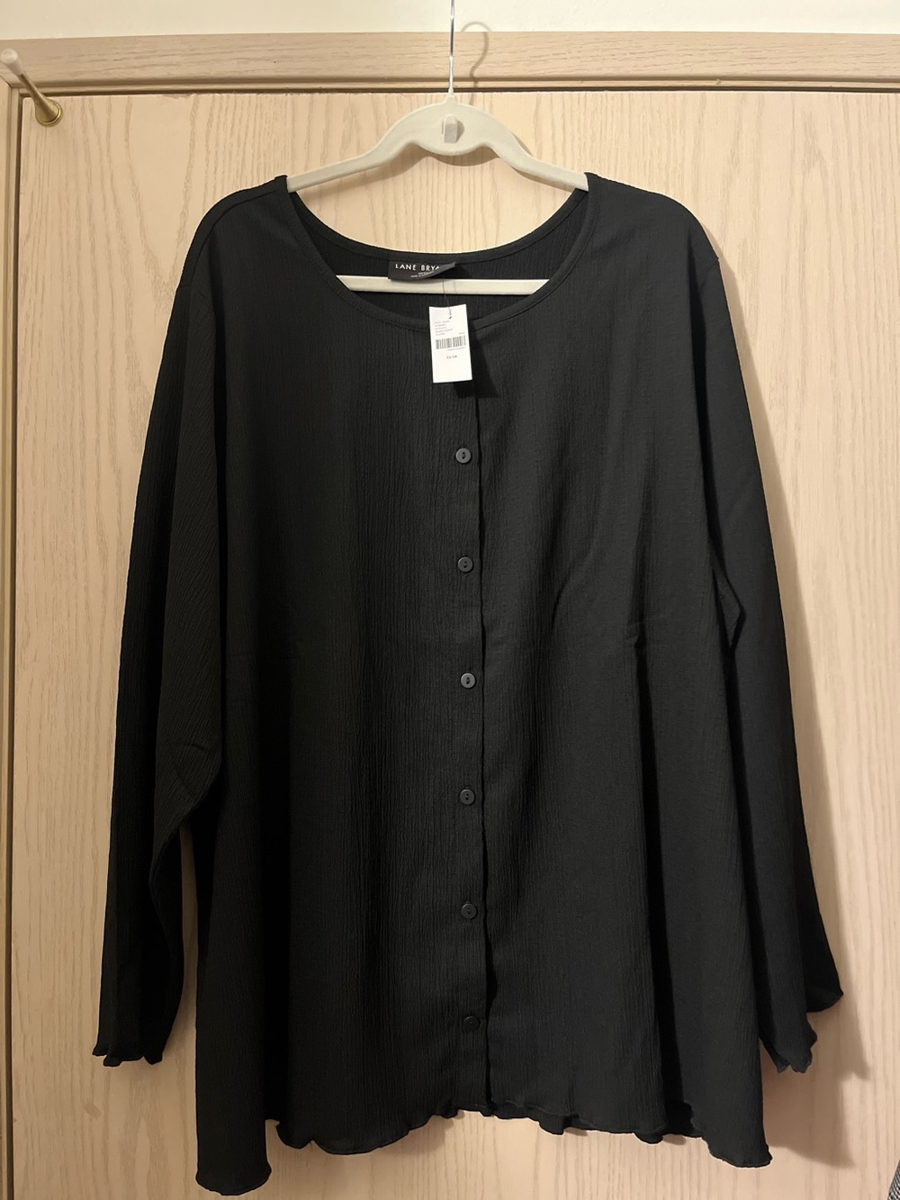 Lane Bryant Black Button-Front Relaxed Long-Sleeve Top